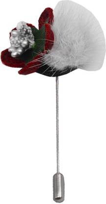 Sullery Lapel Flower Pin Maroon Rose for Wedding Boutonniere Stick Brooch (Red, White)
