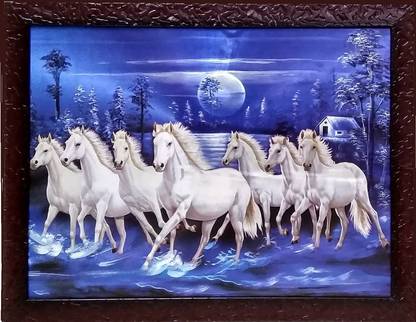 Download Capnicks Seven Horses 3d Digital View Foil Reprinted Art Wall Painting With Wooden Synthetic Frame For