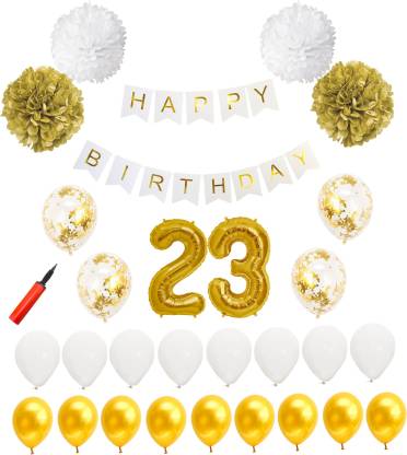 Flipkart Com Bash N Splash Solid White Gold 23rd Birthday Party Decoration Pack Pack Of 61 Balloon Balloon
