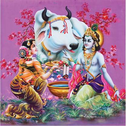 god & god's 30 cm Cow With Radha Krishna 12x12 Sparkle Picture 1237 Self  Adhesive Sticker Price in India - Buy god & god's 30 cm Cow With Radha  Krishna 12x12 Sparkle