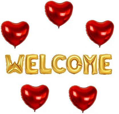 De Ultimate Set Of Golden Color Welcome Letter Foil Balloons For Parties With 5 Pcs Red Heart Shape 3d Balloon Price In India Buy De Ultimate Set Of Golden Color Welcome Letter Foil