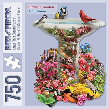 Bits and Pieces 750 Piece Shaped Puzzle - Garden Birdbath Busy Bird Fountain - 750 Piece Shaped ...