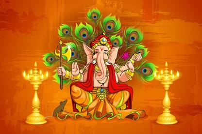 Ganesh ji with mor pankh Motivational Poster|Inspirational Poster|Posters for life|Country Love|Religious|All Time Posters|Technology Poster|Poster About Life|HomeDecorPoster|Poster for Every Room,Office, GYM|300 GSM HD Paper Print Paper Print ...