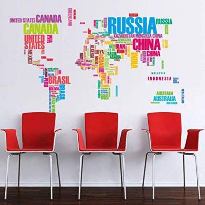 Golden Cart Large World Map Wall Sticker I Colour Trip Business Style - Large Wall Sticker World Map