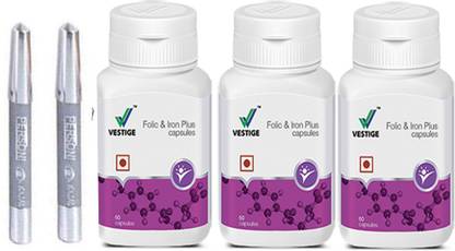 vestige folic iron plus capsules 60 capsules 3 bottel with parsoni kajal 2 pcs set of 5
