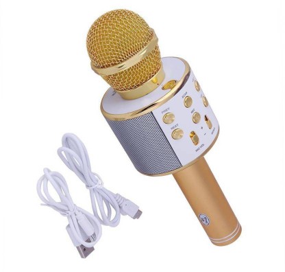 Gold Portable Wireless Karaoke Microphone E-max City Handheld Mic Speaker Machine for Mobile Phone/KTV/Home/Party Singing 