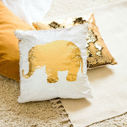 elephant sequin pillow