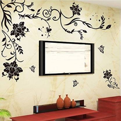 Wall Sticker Monochrome Flower, Large Wall Decals For Living Room