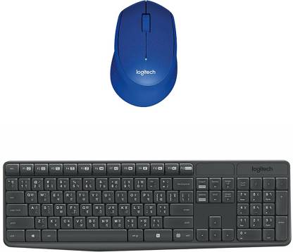Logitech Multimedia Keyboard (English)-MK235-Black-Wireless Mouse-M331_Blue Combo Set