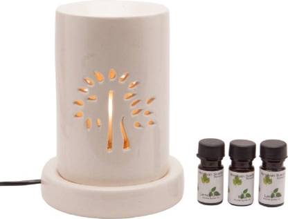 Bright Shop Ceramic Electric Diffuser Pillar Shape Aroma Oil Burner Natural Air Fragrance (White) For Office/Spa/ & Home With 30 ml Fragrance Oil (10 ml Each) Diffuser Set
