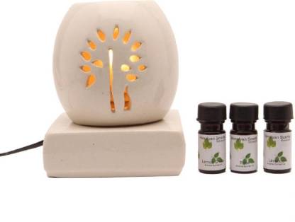Bright Shop Ceramic Electric Diffuser Oval Shape/ Flower Design Aroma Oil Burner Natural Air Fragrance (White) For Office/Spa//Gym & Home With 30 ml Fragrance Oil (10 ml Each) Diffuser Set
