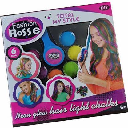 Darling Toys DIY Temporary Neon Glow Hair Colour Chalk Sets for Kids Set, Color & Bead Your Own Hair Style! - Toys DIY Temporary Neon Glow Hair Colour  Chalk Sets for Kids Set,Color