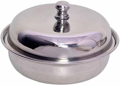 Stainless Steel Handi with Lid & Gold Handle Balti Main Side Rice Dish Indian