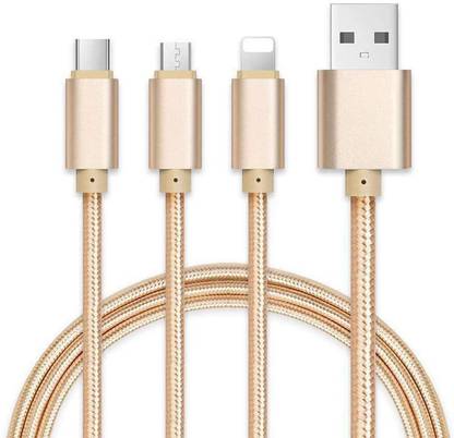 Gansta 1mtr 3 In 1 Nylon Braided Usb Charging Cable With Micro Usb Type C Lightning For Iphone Android Mobile 2 4 A 1 M Nylon Braided Micro Usb Cable Gansta Flipkart Com