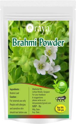 Oraya 100% Natural Brahmi Leaf Powder For Hair Pack (Bacopa monnieri) (100  g) - Price in India, Buy Oraya 100% Natural Brahmi Leaf Powder For Hair  Pack (Bacopa monnieri) (100 g) Online