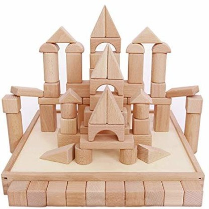 72 PCS Wood Castle Blocks Kit 4 iLearn Kids Wooden Building Block Set Educational Montessori Toy for Age 3 5 Year Olds Up iPlay Girls Preschoolers Boys Children Natural Wooden Stacking Cubes 