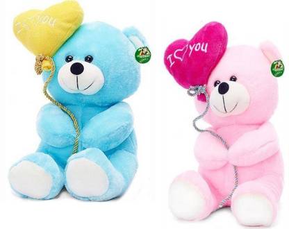 Teddycute Cuet Soft I Love You Ballon Teddy Bear Like Love Birds Pack Of 2 Blue Pink 26 Cm Cuet Soft I Love You Ballon Teddy Bear Like