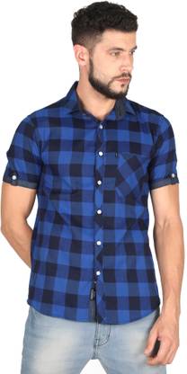 Rope Men Checkered Casual Blue, Black Shirt