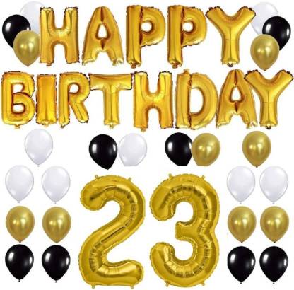 Flipkart Com Saikara Solid Black White Gold 52 Balloon Happy Birthday Banner Gold 23 Number Foil Balloon Balloon
