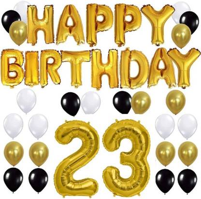 Flipkart Com Saikara Solid Black White Gold 52 Balloon Happy Birthday Banner Gold 23 Number Foil Balloon Balloon