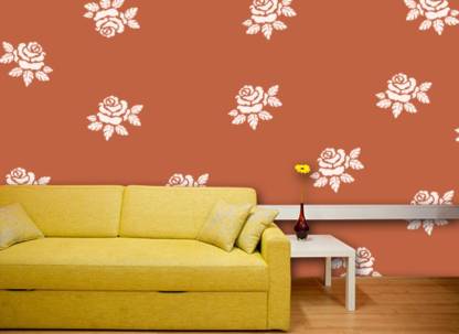 Glossy Flower Wall Stencil Design For, Wall Painting Designs For Living Room India