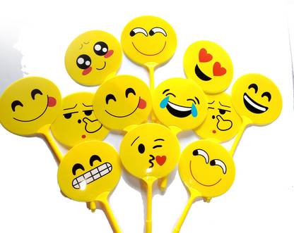 Furnish Marts 3 In 1 Photo booth prop+ with Pen+ Hand Fan Smiley, Emoticon pen for Birthday return gifts (Multi-function Pen -Pack Of 12) Gel Pen