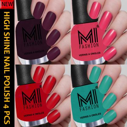 MI FASHION New Collection High Shine Long Wearing Nail Polishes Combo 12ml  each Combo No-01 Maroon Wine,Neon Pink,Red,Sea Green - Price in India, Buy  MI FASHION New Collection High Shine Long Wearing