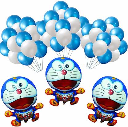  | Masti Zone Printed 3 Pcs Cartoon Character Foil Balloon with  50 Blue and White Balloons for Kids Birthday Balloon - Balloon