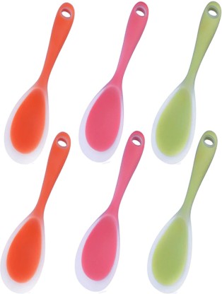 Red, Blue, Pink Serving and Stirring Baking 4 Pieces Silicone Mixing Spoon Non-Stick Serving Spoon One Piece Design Silicone Spoon Used for Mixing 