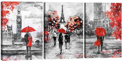 Wrap Up Box Couple Love Under Red Umbrella Three Piece Canvas Painting 20x42 12095 Canvas 20 Inch X 42 Inch Painting Price In India Buy Wrap Up Box Couple Love Under