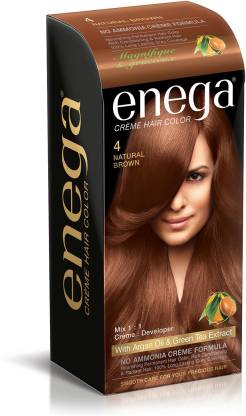 enega Cream hair color (100 ml/each) superior quality with Argan Oil & Green Tea extract NO AMMONIA Cream FORMULA smooth care for your precious hair! NATURAL BROWN 4 (Pack of 1) , NATURAL BROWN 4