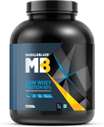 MUSCLEBLAZE Raw Whey Protein Concentrate 80% with Digestive Enzymes, Labdoor USA Certified Whey Protein  (2 kg, Unflavored)