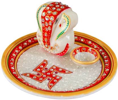 vaishnavi art collection Marble Puja Plate Marble Pooja Thali Decorative Showpiece - 5 cm