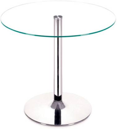 Lakdi Glass Top Home Dining Restaurant Use Round Table With Center Chrome Finished Steel Pipe Support Leg Metal Cafeteria In India Chrome Finished Steel Pipe, Stainless Steel Round Table