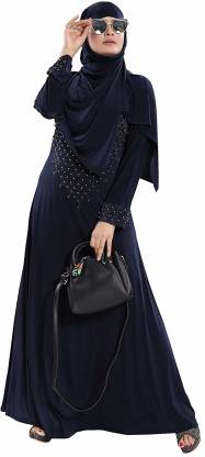 TUCUTE Women's Ready to Wear-Instant Velvet Embosed Abaya Burkha Lycra Blend Solid Abaya With Hijab