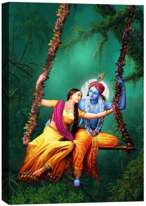 Art Amori Radha Krishna Swinging In Forest Canvas Painting Digital