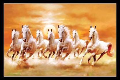 vastu Poster'' White 7 Horse vastu Painting, Wall Sticker, Wall Painting,  Washable Vinyl Sticker Poster, Natural