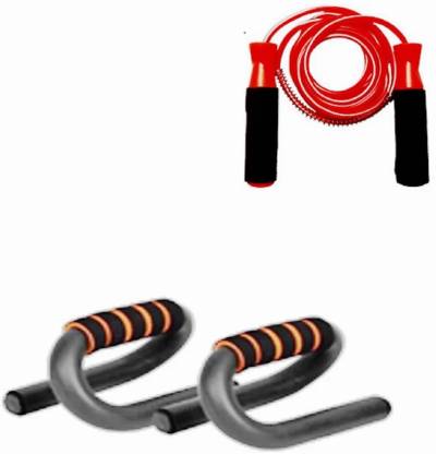 Arnav Family Fitness Home Gym Combo of S Type Push up Stand and Ball Bearing Skipping Rope Fitness Accessory Kit Kit