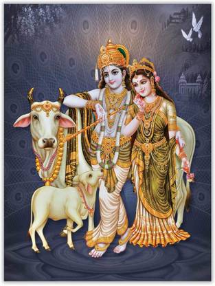 Radha Krishna With Cow Paper Poster Paper Print - Religious posters in India - Buy art, film, design, movie, music, nature and educational paintings/wallpapers at Radha Krishna With Cow Paper Poster Paper Print - Religious posters in India - Buy art, film, design, movie, music, nature and educational paintings/wallpapers at