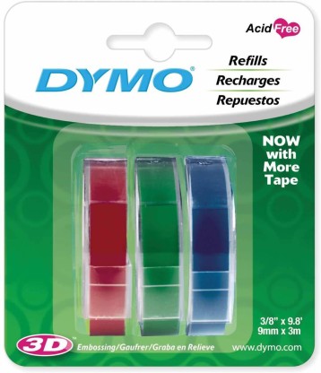 Red Green and Blue 3/8-Inch DYMO Embossing Tape 