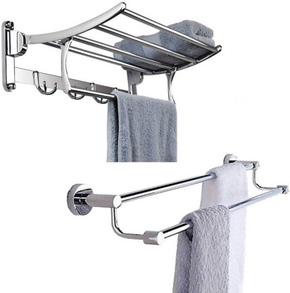 Double Towel Rod Stainless Steel Bathroom Towel Bar Rack Wall Mounted Shelf Rack Hanging Towel Rack 57cm Silver double rod 