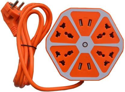 Dilurban Hexagon Socket Extension board with 4 USB 2.0Amp charging point -- PowerCube Socket EU Plug 4 Outlets+4 USB Ports Adapter with 1.7m Cable Extension Adapter Multi Switched Socket HUH004 250 A Three Pin Socket