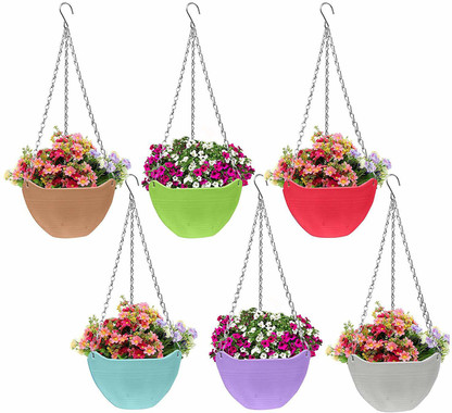5PCS/Set Plastic Hanging Basket Garden Plant Flower Pot Planter With Chain Kits 
