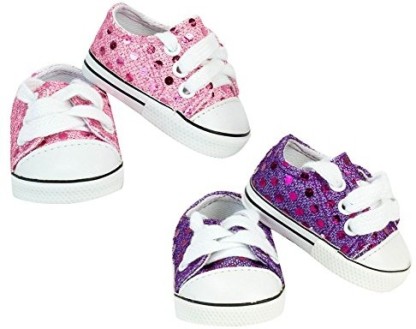 Includes Pink & Purple Doll Shoes 18 Inch Doll Sequin Tennis Shoe Set
