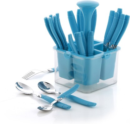 Blue Silverware Set,Stainless Steel Flatware Set with Round Edge,Kitchen Utensil Set,Dishwasher Safe 16-Piece Blue 