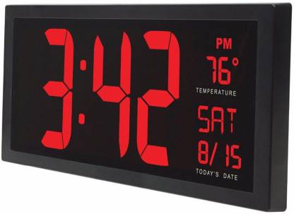 Minura Digital Black Led Clock 18 Inch Extra Large With Indoor Temparature Date In India - Led Wall Clock Flipkart