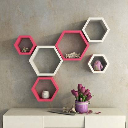 Woodsarts Hexagon Shape Wall Shelves, Honeycomb Wall Shelves White