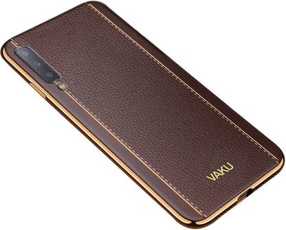 vaku luxos back cover for samsung galaxy a7 2018 ultra thin soft tpu vertical leather stitched electroplated gold case