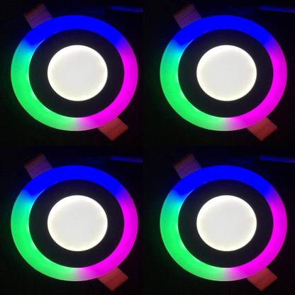 Galaxy 6 Watt 3 Led Round Panel Light Ceiling Pop Down Indoor 3d Effect Lighting Double Color Multi Coloured White Pack Of 4 Recessed Lamp In India Led Round Panel Light Ceiling Pop, Multi Color Led Ceiling Lights