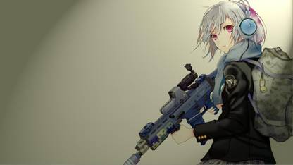 Athah Anime Original Girl Rifle Short Hair Gun Headphones White Hair Artistic 13 19 Inches Wall Poster Matte Finish Paper Print Animation Cartoons Posters In India Buy Art Film Design